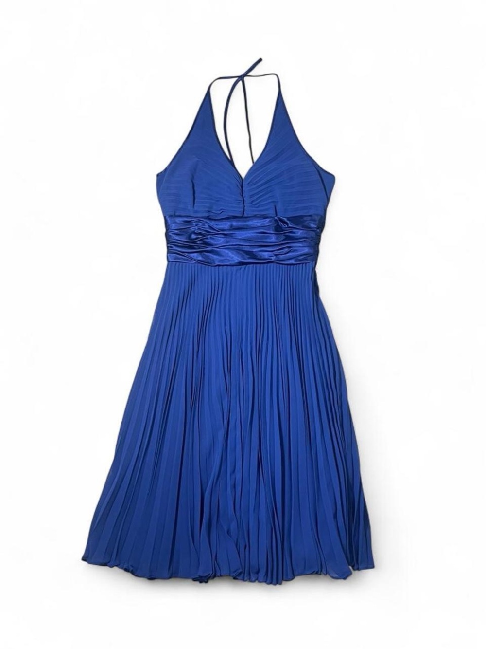 Liz Claiborne Halter Neck Pleated Blue Cocktail Dress